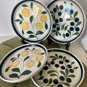 Vtg Dansk Berries Set Of 4 Salad Plates Blueberries & Peaches Niels Refsgaard